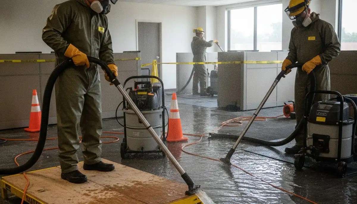 Oceanside, CA water damage team cleaning up burst pipe flooding in a home