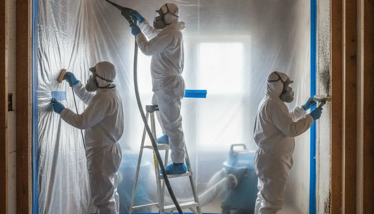 Mold removal technician inspecting water damage in Oceanside, CA home